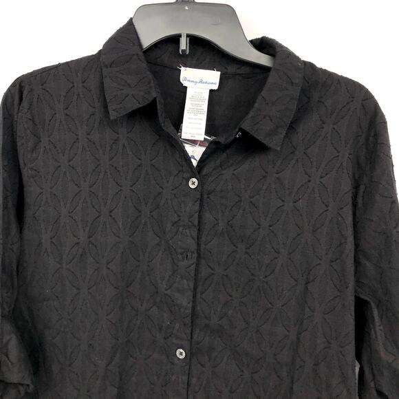 TOMMY BAHAMA Boyfriend Shirt Swim Cover Up Medium Black Cotton Clip Jacquard NWT - Picture 5 of 10